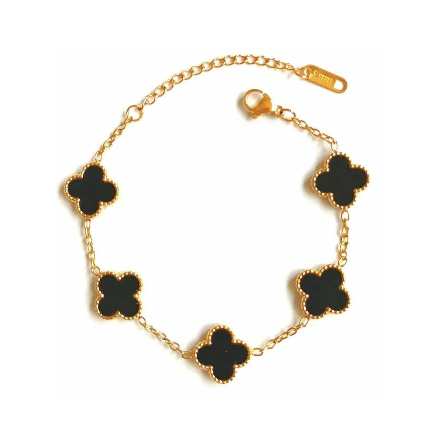 Clover Essence Kleeblatt Armband schwarz Gold MAIN LUXURY
