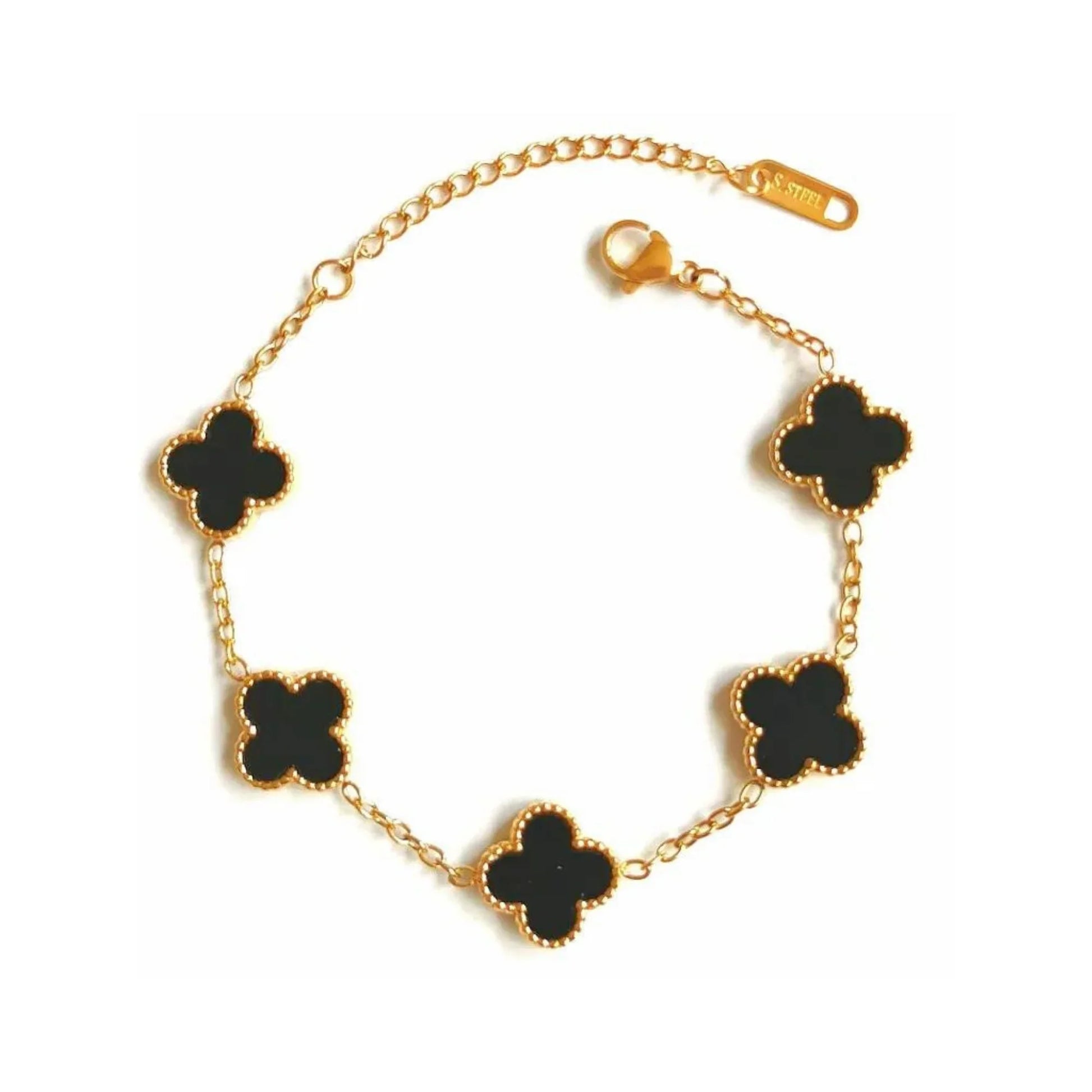 Clover Essence Kleeblatt Armband schwarz Gold MAIN LUXURY